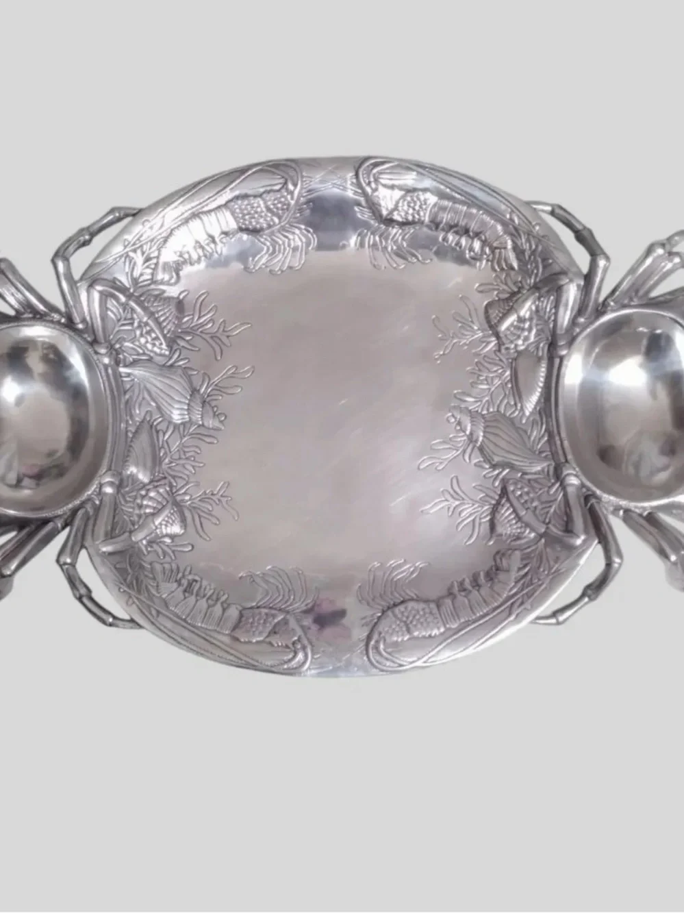 Arthur Court Silver Lobster Motif Serving Tray with Handled Bowls